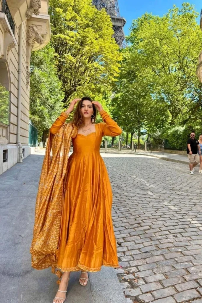 anarkali orange kurti 