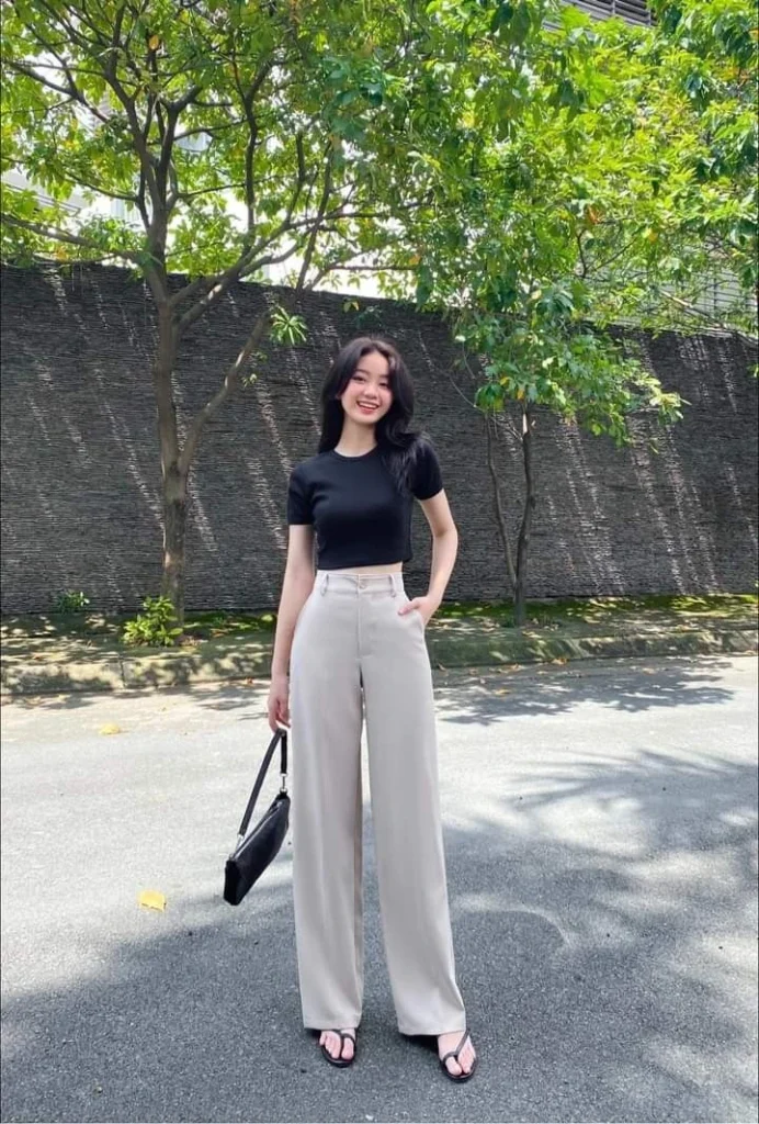 fitted top with high waist pants